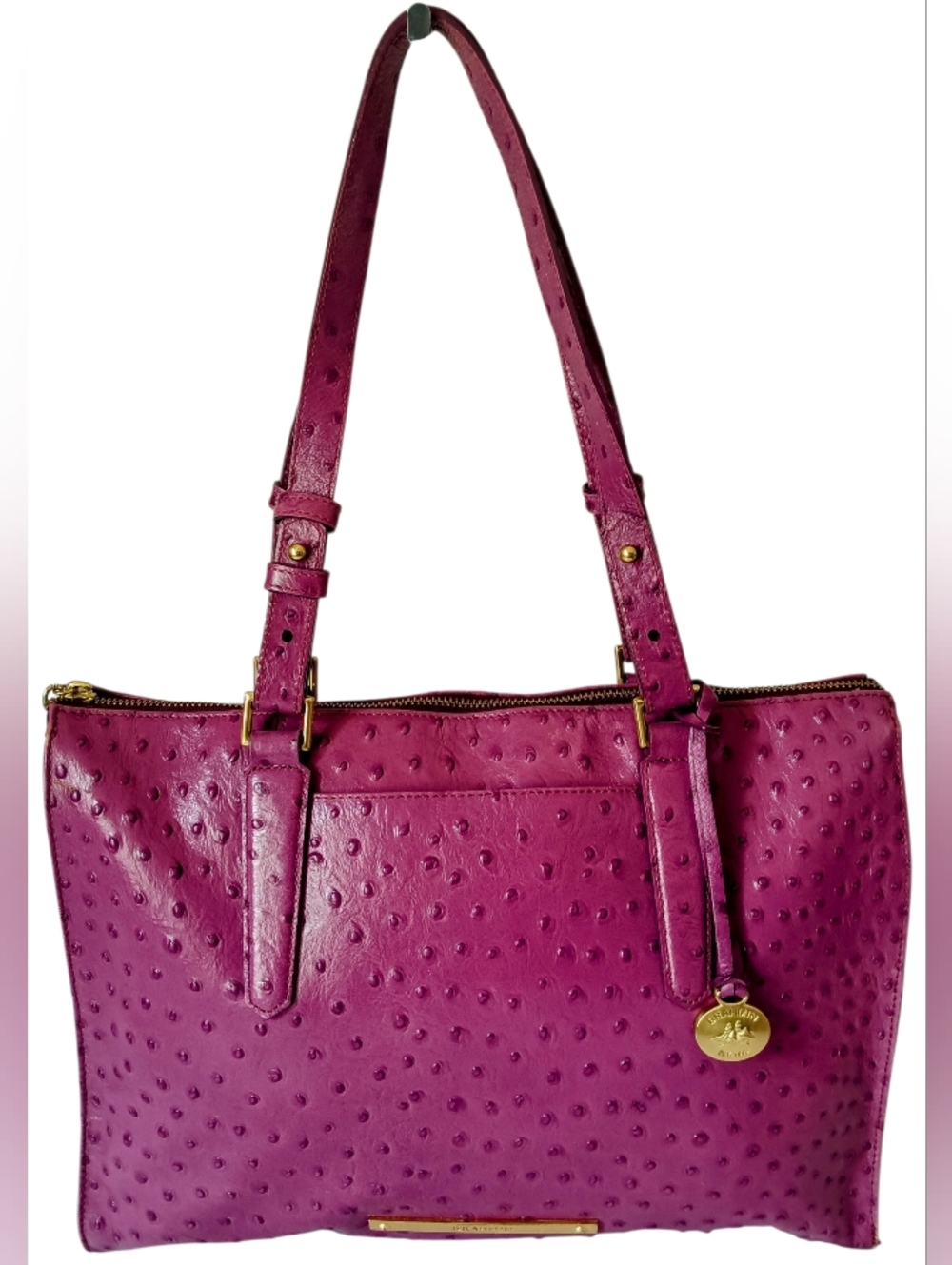 ⚜️Brahmin Magenta Ostrich-Embossed Leather Shoulder Bag